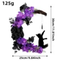 Crescent moon cat wreath with purple flowers and black cat for Halloween decoration - 紫花黑玫瑰款