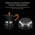 Premium Italian black Moka pot espresso set with 500W electric stove and wood grain handle - Cool Black Set: Moka Pot & Electric Stove (150ml) / 2000-10000 Sets