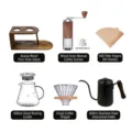 Juego completo de café manual con soporte de madera de acacia y molinillo cerámico - Juego de 6 Piezas de Madera de Acacia (Molinillo de Veta de Madera)