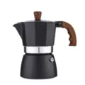Premium mattschwarze achteckige Mokkakanne mit ergonomischem Holzmaserungsgriff Espressokocher - 150ML / 3 Tassen / Mattschwarz