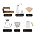 Kit completo de café pour-over con soporte de madera de acacia, molinillo manual y tetera blanca - Juego de 6 Piezas de Madera de Acacia (Molinillo de Patrón de Mármol)
