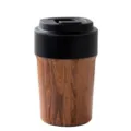 Portable insulated coffee thermos cup with elegant wood grain finish and black flip lid - 350ml / Wood Grain