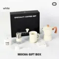 Professional white 6-piece mocha pot and manual coffee grinder gift set in black box - Off White
