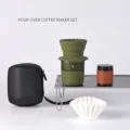 Portable olive green silicone pour-over coffee dripper set with compact travel case - Regular Handle Cup Style / Green