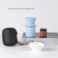 Portable camping pour-over coffee maker set with blue silicone dripper and storage case - Regular Handle Cup Style / Blue