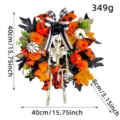 Halloween skelet krans met esdoornbladeren, pompoenen en gestreepte linten, 40 cm diameter - Skelet Pompoen Esdoornblad Stijl / 40*8*40cm (349g)