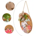 Houten Pasen deurhanger krans met konijn en bloemmotieven voor decoratie buiten - X2-26 Konijn Houten Bord