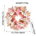 Corona de cosecha artificial con calabazas rosas y blancas, diámetro de 40 cm total - Guirnalda de Calabaza Rama Seca Rosa (V1-27)