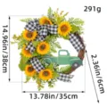 Jolie couronne de tournesol avec camionnette nœud à carreaux déco porte d'entrée 35x38cm - Style Camion Tournesol
