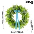 Artificial green leaf wreath with elegant blue ribbon, 45cm 17.72 inch diameter display - Green Leaf Blue Ribbon Wreath