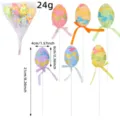 Colorful Easter egg decorative picks with floral patterns and ribbon accents 21cm - Vine Style (S2-23) / 6 Pieces Pack
