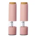 Detailansicht von zwei rosa elektrischen Salz- und Pfeffermühlen aus Bio-Weizenstroh. - 2er-Pack / Rosa