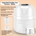 Mini hachoir électrique portable pour ail et aliments en blanc avec deux bols de coupe - Double Coupe Blanc 100ML+250ML