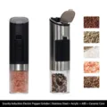 Gravity sensing electric pepper grinder with stainless steel housing and ceramic core - Classic Sensing Black (KDL-593)