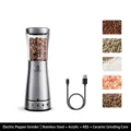 Rechargeable electric pepper grinder with stainless steel body and ceramic core - Button Operated Stainless Steel (KDL-599)
