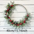 40cm Christmas wreath with red berries, pine needles and velvet lamb's ear leaves. - 40cm (15.74 inch) / Red & Green