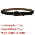 Women's black genuine leather belt with antique gold floral engraved pin buckle. - Black