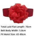 Elegant red elastic waist belt featuring a large decorative fabric flower for women - 70cmx5.8cm / Red