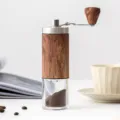 Manual wood grain coffee bean grinder with stainless steel handle and clear base - Wood Grain with Wood Handle