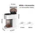 Weiße elektrische Kaffeemühle mit 51-mm- und 58-mm-Zubehör und Abmessungen - White Coffee Grinder / US Stecker / Weiß