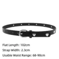 Women's black faux leather belt with silver heart studs and classic pin buckle design - 102x2.3cm / Black (Silver Heart)
