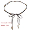 Bohemian ethnic style braided waist chain belt with vintage wooden beads decoration - Model C (Deep Brown / Tie Wood Beads)