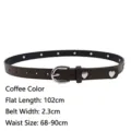 Brown women's faux leather belt featuring silver heart-shaped studs and a classic pin buckle - 102x2.3cm / Coffee (Silver Heart)