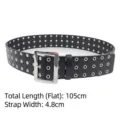 Black women's fashion waist belt with three rows of silver eyelets and metal buckle - Black
