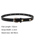 Elegant black women's faux leather belt featuring golden heart studs and pin buckle - 102x2.3cm / Black (Gold Heart)