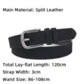 Minimalist black suede split leather belt with silver buckle for women's fashion jeans - Style A (120cm) / Black