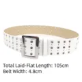 White wide grommet belt for women with triple row silver eyelets 105cm length - White