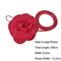 Elegant red fabric rose flower thin rope waist belt for women, 248cm total length - Large Flower Style (Style A) / Red