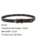 Brown faux leather belt with heart studs and gold pin buckle, 102cm long - 102x2.3cm / Coffee (Gold Heart)