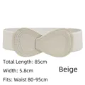 Beige elastic waist belt with bow-shaped clasp for women's dresses and jackets. - 85cm / Beige