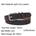 Premium coffee-colored frosted suede leather belt for women with silver metal buckle - Style A (120cm) / Coffee