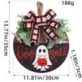 Plaque de porte décorative fantôme d'Halloween en bois avec citrouille et ruban à carreaux - Plaque en Bois Fantôme Citrouille