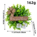 Faux green eucalyptus wreath with home sweet home wooden sign and burlap bow - Mini Two White Flowers (U3-28) / Mini (30CM)