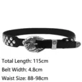 Punk style black leather belt with eagle head buckle and silver studs, 115cm length - Rivet Style / Black
