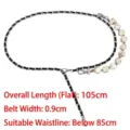 Elegant metal chain belt featuring marble beads and a pearl pendant, length 105cm. - Black Silver Chain