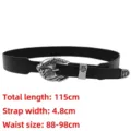 Punk style black leather belt featuring a vintage silver eagle head buckle and cross detail - Without Rivets Style / Black