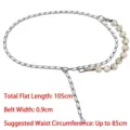 Elegant silver metal waist chain belt with marble beads and pearl pendant for women - White Silver Chain
