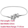 Elegant silver metal spring elastic waist belt with decorative double flower buckle for dresses - Style C Delicate Rose / Silver