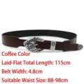 Vintage punk style eagle head buckle leather belt in coffee brown with silver metal details - Without Rivets Style / Coffee