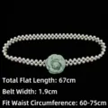 Elegant French green camellia pearl elastic waist chain belt for women's dresses. - Light Green