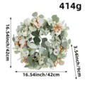 Artificial eucalyptus wreath with white pumpkins and orange berries for door decor - Rabbit Ear Grass White Pumpkin Wreath (H3-37)