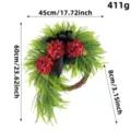Farmhouse artificial red hydrangea wreath with black bow and dimensions displayed - Burgundy Hydrangea Black Bow Wreath (H1-42)