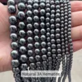 Close-up of natural 3A hematite loose beads in various sizes for DIY jewelry - 4mm (Approx 90pcs) / 3A Natural Hematite