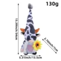 Handcrafted cow pattern gnome plush doll featuring a sunflower and a pink glitter heart - Sunflower Cow Gnome Female Style (B2-33)