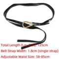Fashionable women's black leather belt with a golden horseshoe buckle, 125cm total length - Black