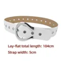 White PU leather wide belt for women with silver horseshoe buckle, length 104cm width 5cm - White